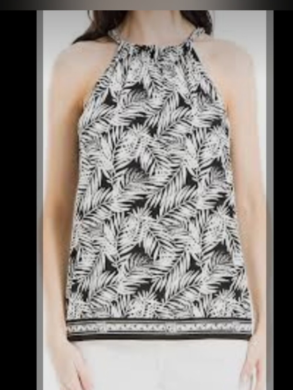 Max Studio Black & White Palm-Print Halter Top